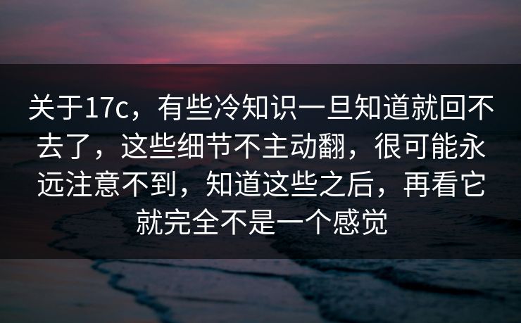 关于17c，有些冷知识一旦知道就回不去了，这些细节不主动翻，很可能永远注意不到，知道这些之后，再看它就完全不是一个感觉